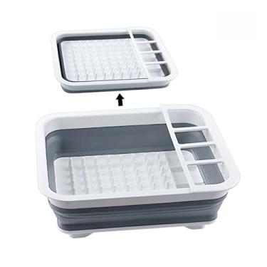 Imagem de Escorredor de Louca Retratil Prato Talheres Silicone Dobrável ate 8 Pratos e Mais 4 Divisoes