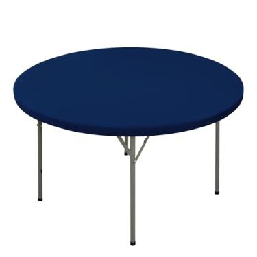 Imagem de Nacuci Toalha de mesa redonda elástica, capa de mesa de poliéster à prova de vento, resistente a arranhões e lavável para mesas dobráveis de 10 m, piquenique, acampamento, festa (azul marinho, 122 cm)