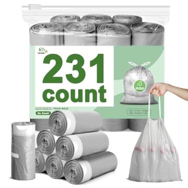 Imagem de 231 sacos de lixo pequenos, cordão de saco de lixo de 4 galões, sacos de lixo cinza e branco para banheiro, sacos de lixo sem rasgos, forros de cesto de lixo de plástico para banheiro, casa