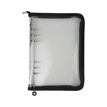 Imagem de Pasta de fichário A5 recarregável, 6 anéis, pasta transparente e macia com zíper de PVC para fichário de papel de 6 furos para organizador de arquivos pessoais (fecho de zíper preto)