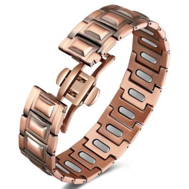 Imagem de Jecanori Pulseira magnética masculina de cobre puro – Ímãs atualizados e fecho de borboleta, comprimento ajustável com ferramenta de dimensionamento