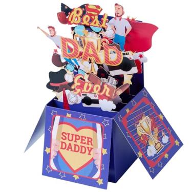 Imagem de Yulijiji Cartão pop-up 3D, um presente para aniversário do pai, cartão de felicitações do dia dos pais com design super papai (Best Dad Ever), 7,6 x 18 cm, para marido padrasto com envelope