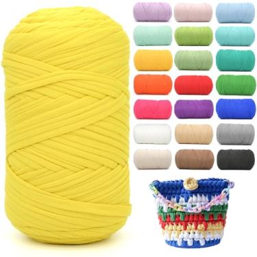 Imagem de Camiseta de 400 g para crochê, camiseta amarela, tecido elástico macio, grosso, grosso, fio de crochê para crochê, tricô iniciante, tricô à mão para bolsa/artesanato faça você mesmo/decoração de casa