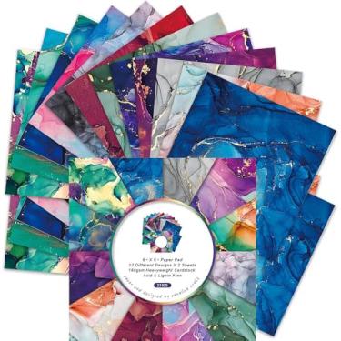 Imagem de BLEDS Papel para scrapbook, 24 folhas, bloco de papel para scrapbooking, 15 x 15 cm Marbel Desgin, impressão de um lado, material de papel para papelaria, decoração de fundo, álbum de arte