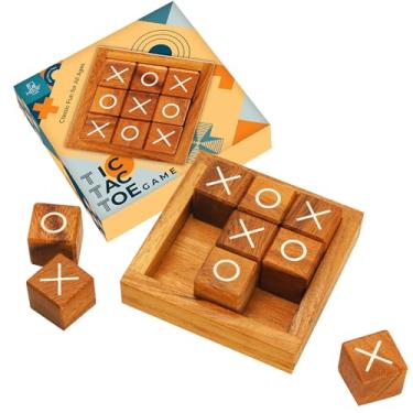 Imagem de BSIRI Tic Tac Toe para crianças e adultos, mesa de café, decoração de mesa e decoração de mesa, jogos de família, jogos de tabuleiro clássicos, madeira rústica para famílias, tamanho 10 cm