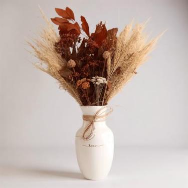 Imagem de Vaso Branco + Arranjo Buquê Flores Secas com Capim Dos Pampas - Charmh
