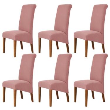 Imagem de Lzyjckh Capa elástica para cadeira de jantar, Capas para cadeiras com encosto alto, Protetor de capa para cadeira Parsons removível e lavável, para sala de jantar, festa,Pink,6PCS