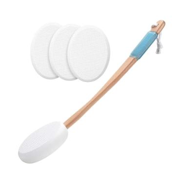 Imagem de KiBcsLic Aplicador de loção para costas e pés, 4 almofadas substituíveis, leve, longo alcance, cabo longo de madeira para aplicação de creme autobronzeador na