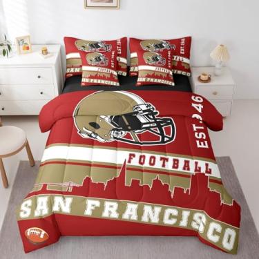Imagem de Erosebridal Jogo de cama completo para fãs de futebol americano, 7 peças, para meninos e meninas, futebol americano, cidade, jogo de cama em uma bolsa, vermelho, rúgbi, decoração de sala de competição