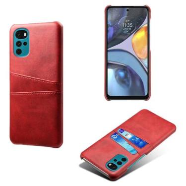 Imagem de Capas Compatível com MOTO G22 5G,Caso de couro PU-Tampa de telefone a prova de choque com 2 slots de cartão,Proteção anti-impressão digital e anti-gota-Red