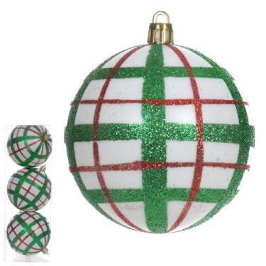 Imagem de Jogo 3 Bolas De Natal Decorada Colorido 8cm - FLORARTE