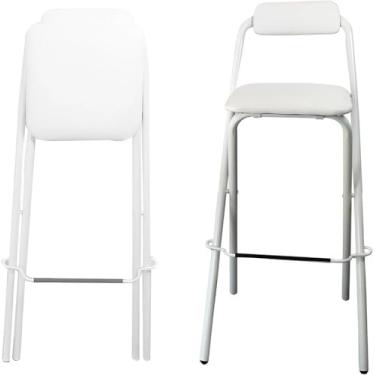 Imagem de Banco De Bar Dobrável Branco, 26/28/30 Polegadas Banco De Bar Para Café Da Manhã Com Encosto E Apoio Para Os Pés - Cadeira Alta Portátil Com Assento De Almofada C, Whtie, 75cm(30inch)