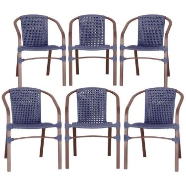 Imagem de 06 Cadeiras Floripa Alumínio Pintura Marrom Corda Nautica Tr Azul