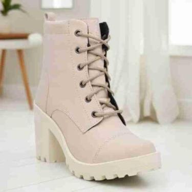Imagem de Bota Coturno Salto Grosso Moda Feminino Tratorado Blogueira Cor:;Gênero:Mulher;Tamanho:34-Feminino