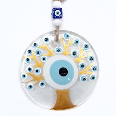 Imagem de EBSEM Árvore da vida pintada à mão macramê de cânhamo transparente olho turco decorativo turco - grego - judeu - enfeite de Natal cristão feito à mão (12 cm)