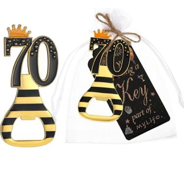 Imagem de 24 peças 70º chaveiro de ouro abridor de garrafas, lembrancinhas de festa de 70 anos, 70 chaveiros, abridor de garrafa de cerveja, lembranças de aniversário, presentes de devolução para convidados