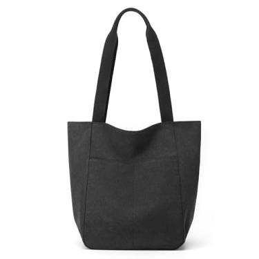 Imagem de Base'ic Bolsa de ombro feminina grande de lona – Bolsa transversal com vários bolsos para uso diário, trabalho, viagens, compras, Preto