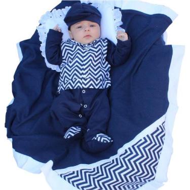 Imagem de Saída de Maternidade Menino Aconchego Heitor Chevron Marinho 04 Peças 