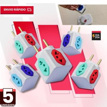 Imagem de Adaptador de Tomada universal Kit C/5 Benjamin 10A 20A CUBO Pino Maciç