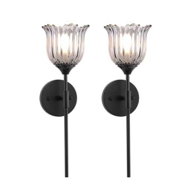 Imagem de BYOLIIMA Arandela vintage conjunto de 2 com persianas de vidro cinza fumê meados do século banheiro luminária de parede industrial preto fosco para quarto espelho sala de estar restaurante