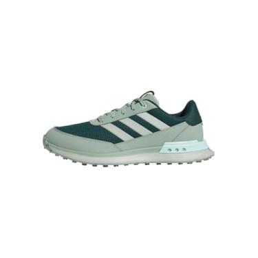 Imagem de adidas Tênis de golfe masculino EQT Spikeless, Aurora Ivy/Pebble prata/Semi Flash Aqua, 47