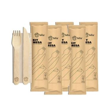 Imagem de Garfo e Faca De Madeira Biodegradável Billa Mesa Kit 5