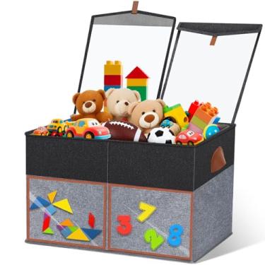Imagem de LVGOATH 1 caixa grande de armazenamento de brinquedos com tampas transparentes, organizador de brinquedos dobrável com divisórias ajustáveis, cesto de armazenamento infantil para meninos e meninas