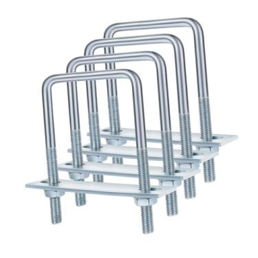 Imagem de Esquirla 4 peças de parafusos quadrados em U de metal revestido de zinco confiáveis com porcas, placas e arruelas de alta resistência para reboque de barco, M8 80x100mm