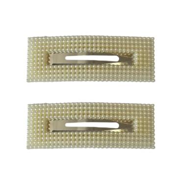 Imagem de Kit 2 Presilhas Tic Tac com Pérolas, Dourado, 7,5 x 2,5 cm, Bico de Pato, Elegante (D)