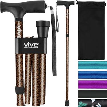 Imagem de Bengala dobrável da Vive – Bastão de caminhada leve e resistente para homens e mulheres – Design de bengala dobrável para portabilidade e conveniência – Visual elegante e moderno (Leopardo)