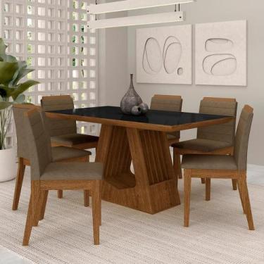 Imagem de Mesa Málaga 1,6 Com 6 Cadeiras Estofadas Freijó/pto/capuccino - M.a - 