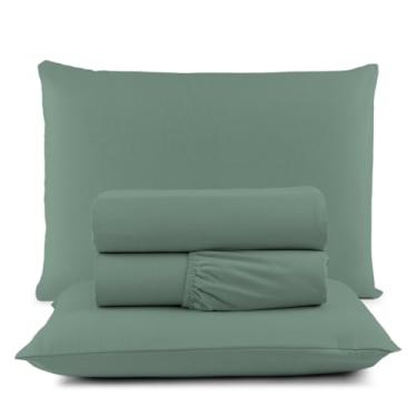 Imagem de Jogo de Cama Casal Box 4 Peças Micropercal 200 Fios com Lençol com Elástico e Fronhas – Toque Aveludado(verde)