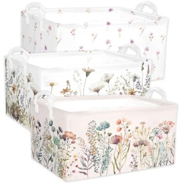 Imagem de Cesta de flores silvestres floral para chá de bebê para quarto de crianças meninas retangulares roupas brinquedos cubo cesta de armazenamento (flores)