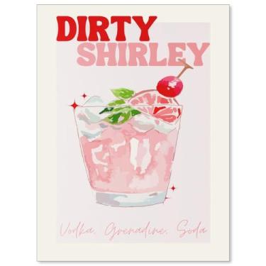 Imagem de OMANI Pôster de coquetel Pink Dirty Shirley Bebidas alcoólicas Arte de parede Preppy Bar Cart Impressões em tela para decoração de parede de cozinha de bar descolado, 30,5 x 40,6 cm, sem moldura