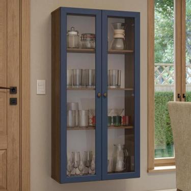 Imagem de Cristaleira Suspensa 70 cm 2 Portas de Vidro Vik Madesa R, Rustic/Azul