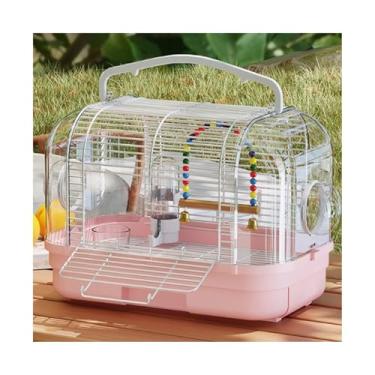 Imagem de Gaiola de pássaro gaiola de papagaio portátil para viagem gaiola de pássaro ao ar livre com bolsa especial gaiola de voo (rosa)