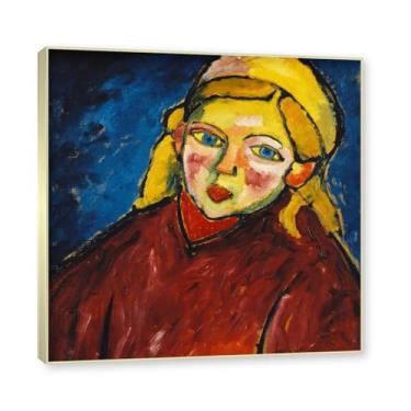 Imagem de Moldura de champanhe. Impressões de arte Alexej von Jawlensky - Pintura de retrato - (criança com olhos azuis) - Pôster de decoração de parede vintage. 40 x 40 cm - 15,8 x 15,8 pol