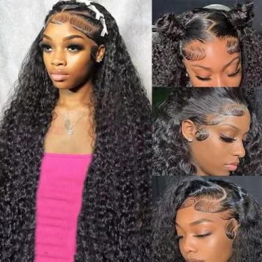 Imagem de Perucas SQU&CIR Deep Wave Lace Front 32" Cabelo humano com 180% de den