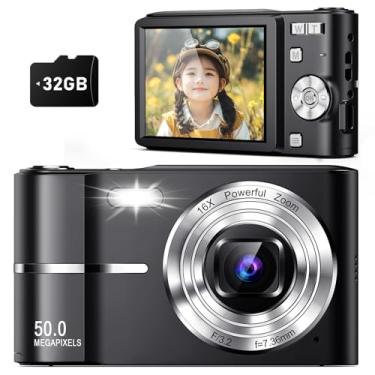 Imagem de Câmera digital atualizada, câmera de alta definição 1080p de 50 MP com zoom de 16x, antivibração, câmera compacta para crianças, estudantes, adolescentes, meninas, meninos, câmera infantil com cartão