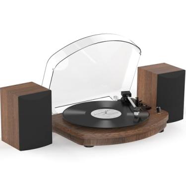 Imagem de Toca-discos de vinil com alto-falantes estéreo duplos, toca-discos com entrada Bluetooth, reprodução de 3 velocidades, cartucho AT-3600L, saída RCA, toca-discos vintage