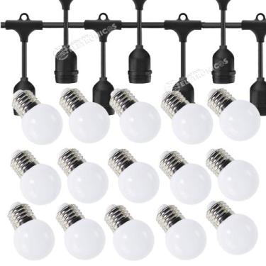 Imagem de Kit 15 Lâmpadas G45 Luz Festão + Extensão Varal De 15 Metros Ideal Par