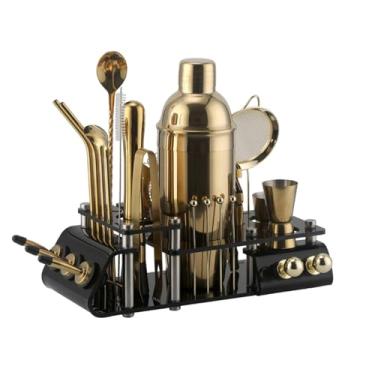 Imagem de ZZTWER Kit de bartender, 24 peças, kit de barman de aço inoxidável, ferramentas de bartender, ferramentas de mistura de utensílios de bar, conjunto de coqueteleira para bar e coqueteleira