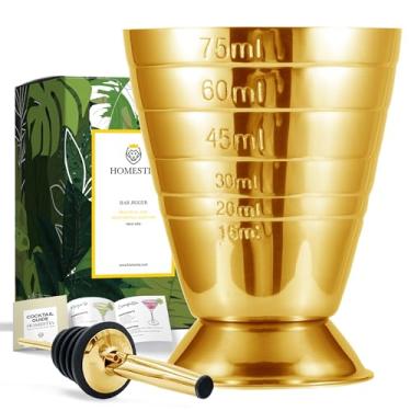 Imagem de Homestia copo medidor coquetel jigger aço inoxidável líquido mini expresso shot vidro até 2,5oz, 5Tbsp, 75 ml, prata, Louças, Dourado