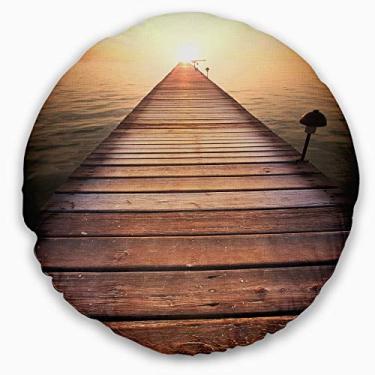 Imagem de Designart longo calçadão de madeira no mar, sala de estar, sofá, almofada de alta qualidade + capa de almofada impressa em ambos os lados 50 cm