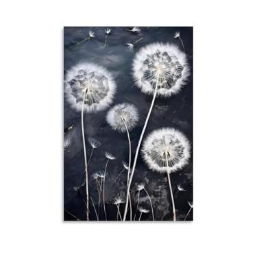Imagem de Pintura em tela estilo fazenda rústica preto branco dente-de-leão flor para sala de estar quarto 12 x 18 polegadas (30 x 45 cm) estilo sem moldura