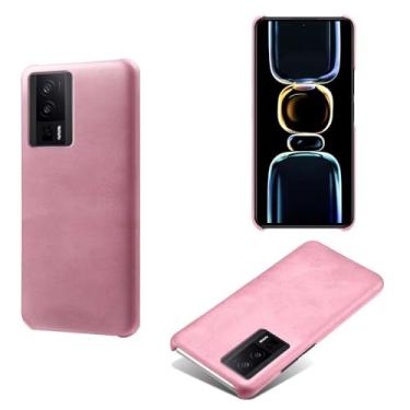 Imagem de Capa para Xiaomi Redmi POCO F5 Pro 5G,Proteção contra quedas,Casca de volta de cor sólida simples,Design de couro de imitação de plástico-Pink