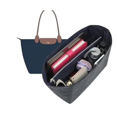 Imagem de Doxo Longchamp Inserção organizadora, inserção organizadora para bolsa média, G.oyard PM, Speedy 30, Neverfull MM e mais, organizador de bolsa de papel duplo leve à prova d'água, 6 bolsos (preto e