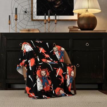 Imagem de Franco Cobertor colecionável de terror de Halloween Chucky & Tiffany, roupa de cama de pelúcia super macia e aconchegante, 127 x 178 cm, (produto oficialmente licenciado)