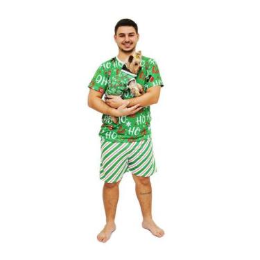 Imagem de Tal Pai Tal Pet Pijama Masculino Curto e Roupa Pet Natal HoHo Green - 