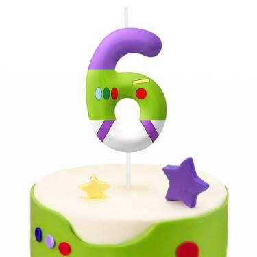 Imagem de Velas de aniversário verdes, suprimentos para festa de aniversário com tema de vela número 6, velas de aniversário de 6 cm para decorações de festa de bolo, decorações de aniversário para crianças
